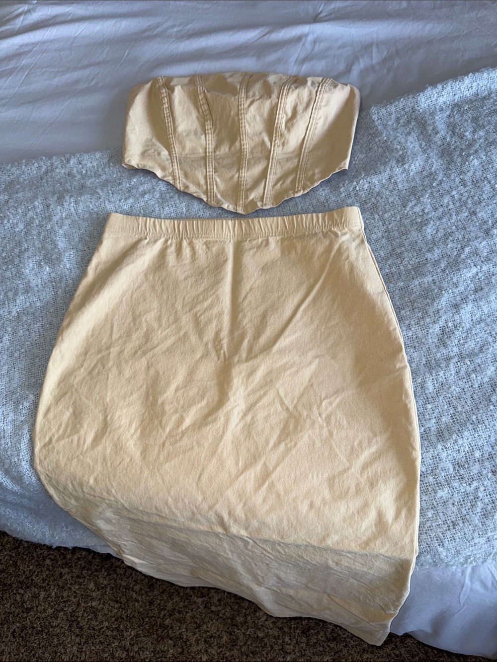SHEIN Cream Strapless Corset Top & Pencil Skirt Set